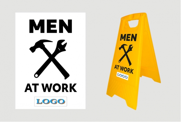 Building sign Small: Black - Men at work - Personalized