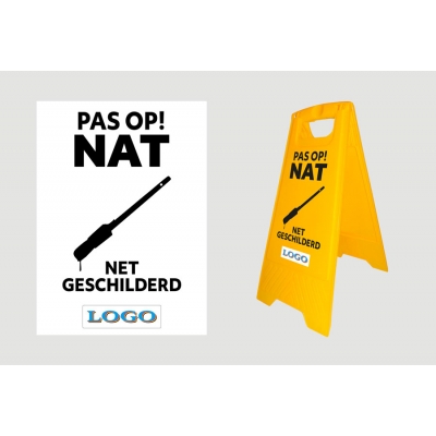 Waarschuwingsbord: Bouwbord Zwarte print - Pas op! Nat - Gepersonaliseerd (NL)