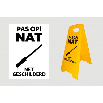 Waarschuwingsbord: Bouwbord Zwarte print - Pas op! Nat Standaard (NL)