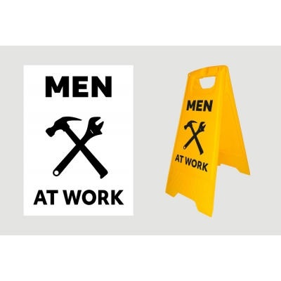 Construction board Small: Black - Men at work - Standard